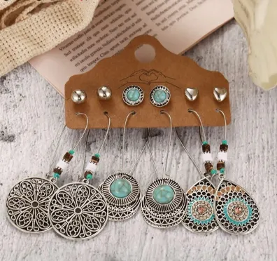 Fashion Hollow Ethnic Style Dangle Earrings Set (6 pairs)
